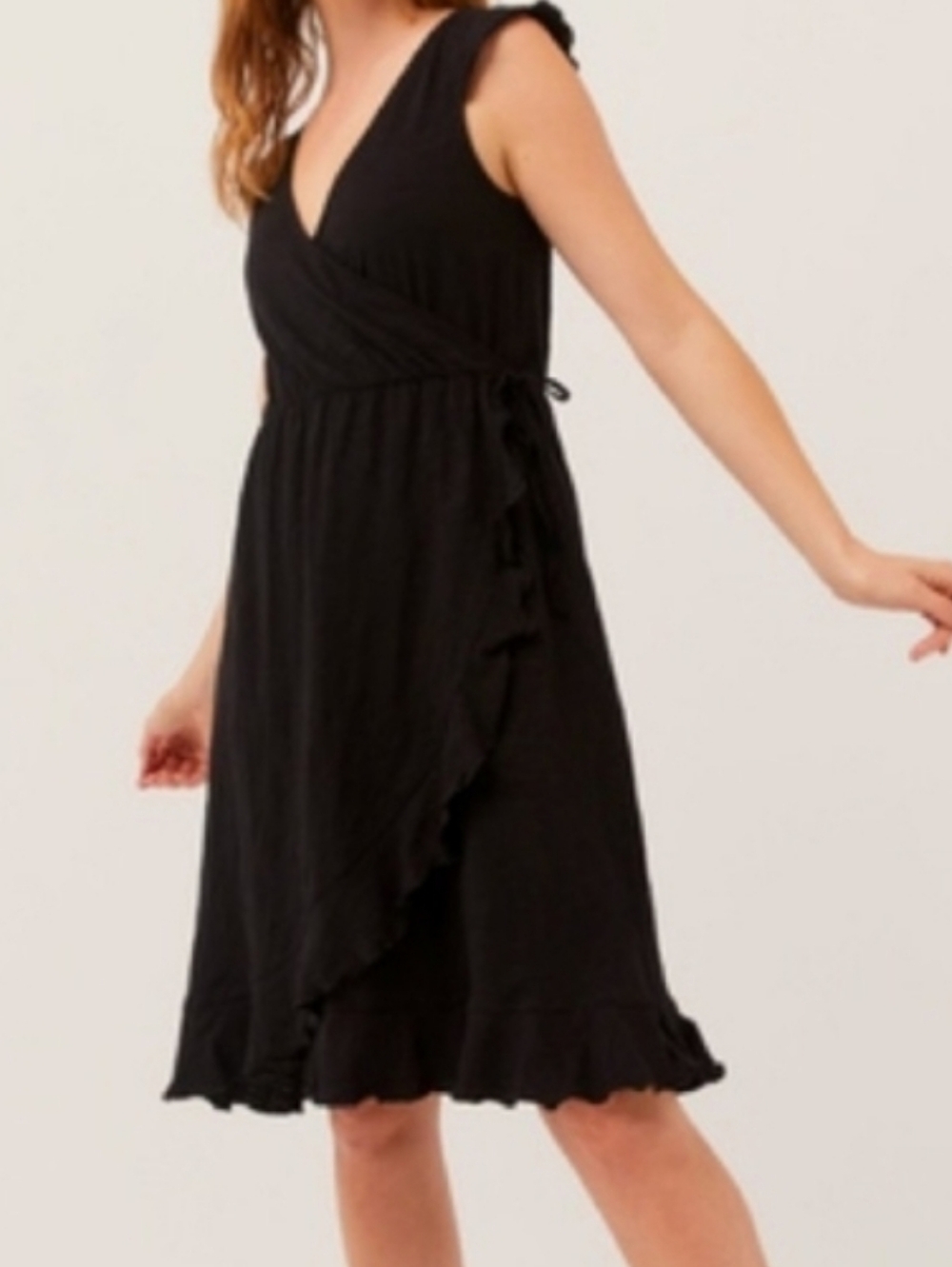 Women's Black Easy Slub Wrap Dress Pact Organic  Size Medium